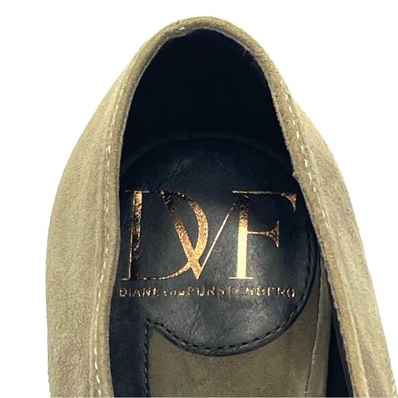 DVF Diane Von Furstenberg Guardian Stiletto Platform Bootie Sz 6.5 Tan Kid Suede - Picture 6 of 15